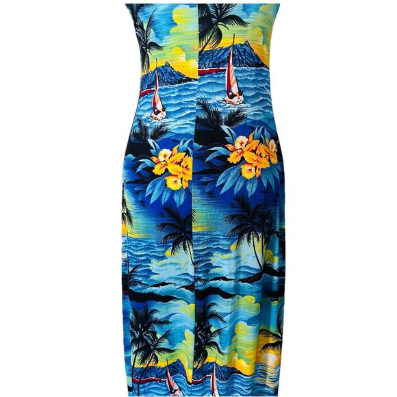 Nwt 90s Hawaiian Tropical Print Maxi Dress Rayon Beach Blue Sz M VTG - Picture 5 of 7
